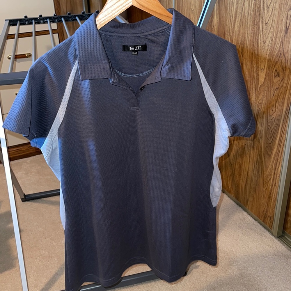 Grey Golf shirt with silver contrast. Fits like XL